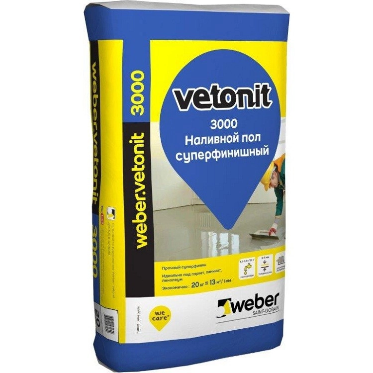 Ровнитель (наливной пол) финишный Weber.vetonit 3000 самовыравнивающийся 20 кг, цена - купить в интернет-магазине в Москве и МО.!