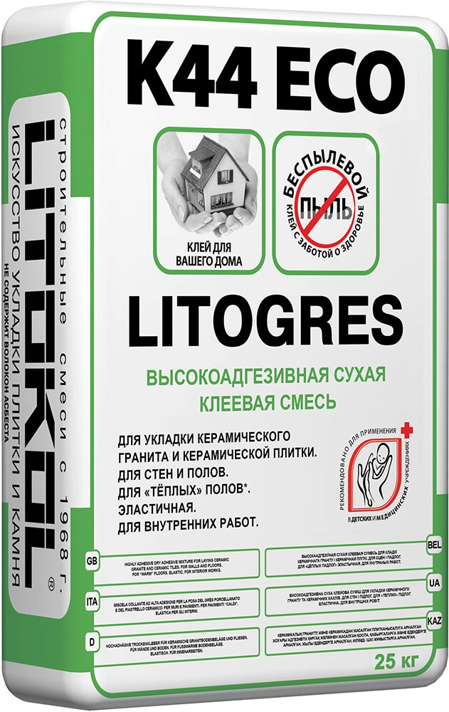 Усиленная клеевая смесь Litokol Litogres K44 ECO 25 кг, цена - купить в интернет-магазине в Москве и МО.!