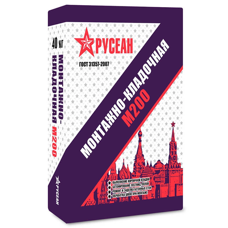 Монтажно-кладочная смесь Русеан М200 40 кг, цена - купить в интернет-магазине в Москве и МО.!