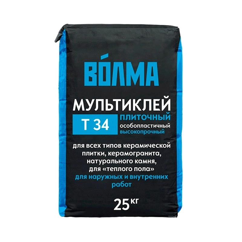 Клей плиточный ВОЛМА Мультиклей Т34 25 кг, цена - купить в интернет-магазине в Москве и МО.!