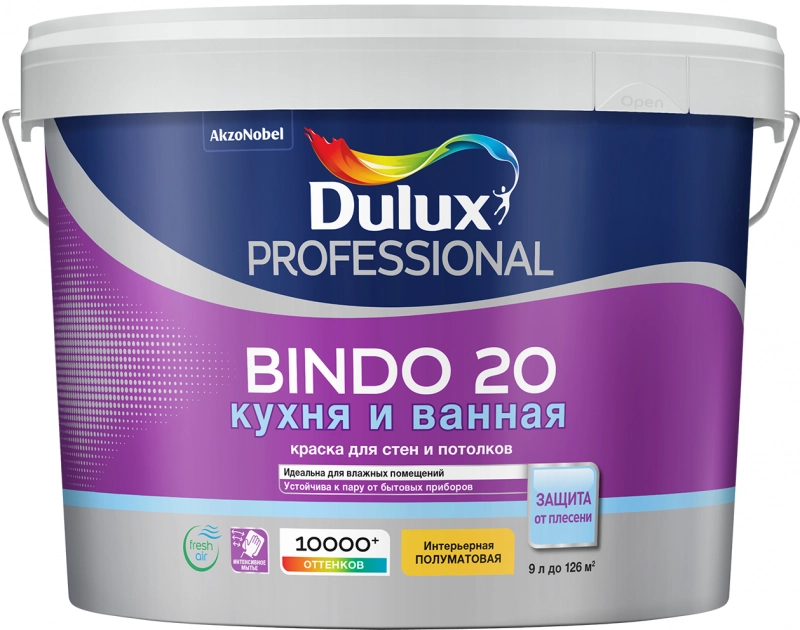 Dulux Professional Bindo 20 для кухни и ванной латексная полуматовая, Белый, цена - купить в интернет-магазине в Москве и МО.!
