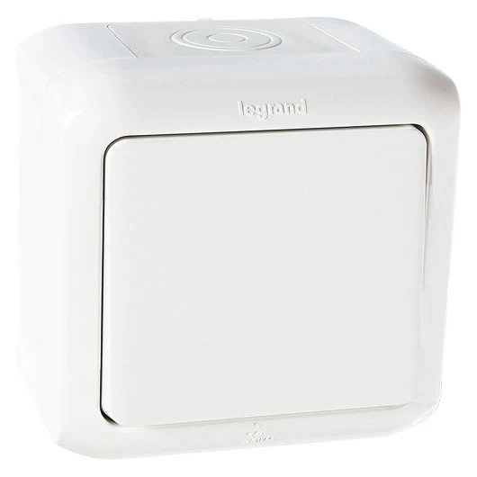 Выключатель Legrand Quteo одноклавишный IP 44 белый, цена - купить в интернет-магазине в Москве и МО.!