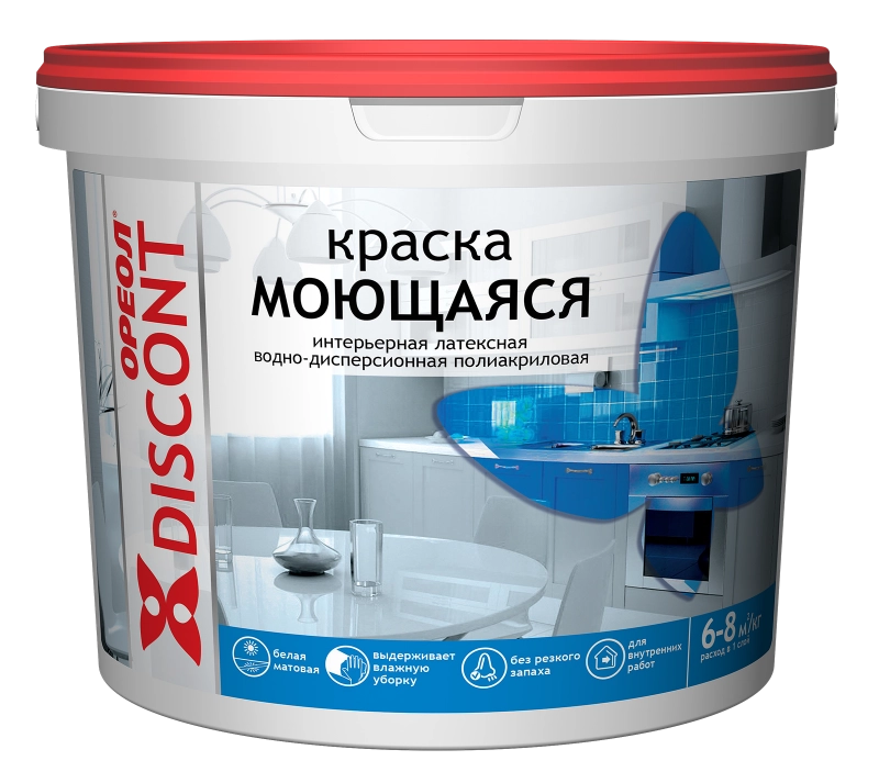 Ореол Дисконт интерьерная моющаяся водно-дисперсионная полиакриловая, Белый, цена - купить в интернет-магазине в Москве и МО.!