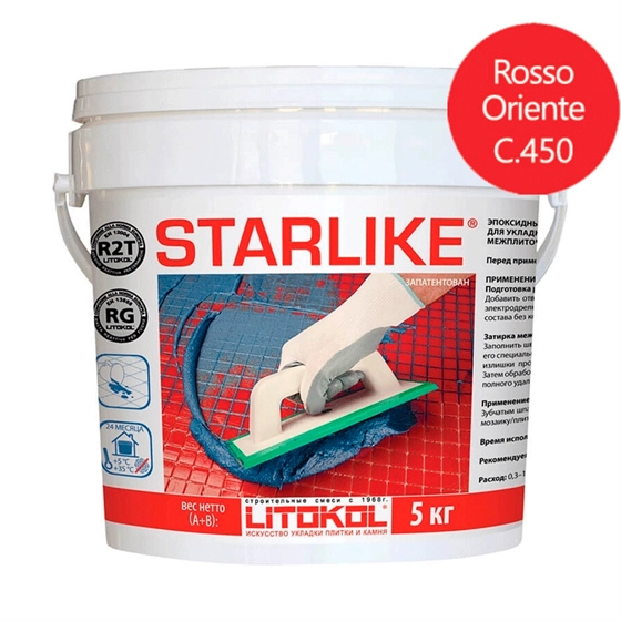 Затирка эпоксидная для швов Litokol Litochrom Starlike C.450 Rosso Oriente (красный) 5 кг, цена - купить в интернет-магазине в Москве и МО.!
