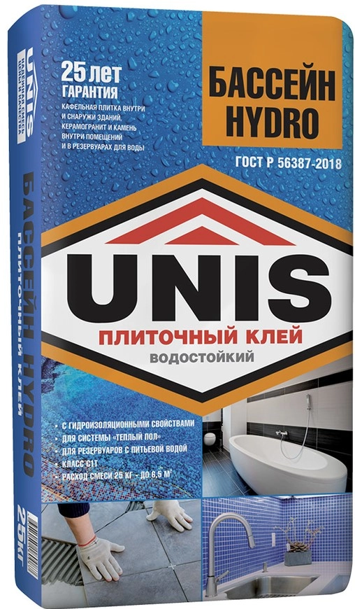 Клей для плитки Unis Бассейн (класс С1) 25 кг, цена - купить в интернет-магазине в Москве и МО.!