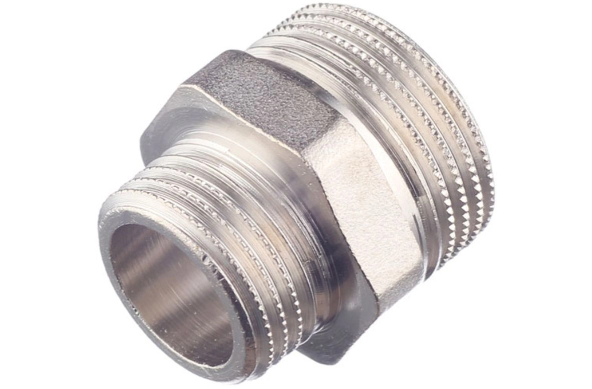 Нипель переходной латунный 3/4" х 1/2" НН никелированный STOUT, цена - купить в интернет-магазине в Москве и МО.!