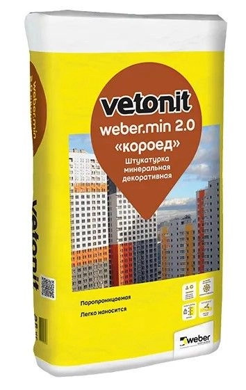 Штукатурка декоративная Vetonit Weber.Min Шуба 2 мм 25 кг, цена - купить в интернет-магазине в Москве и МО.!