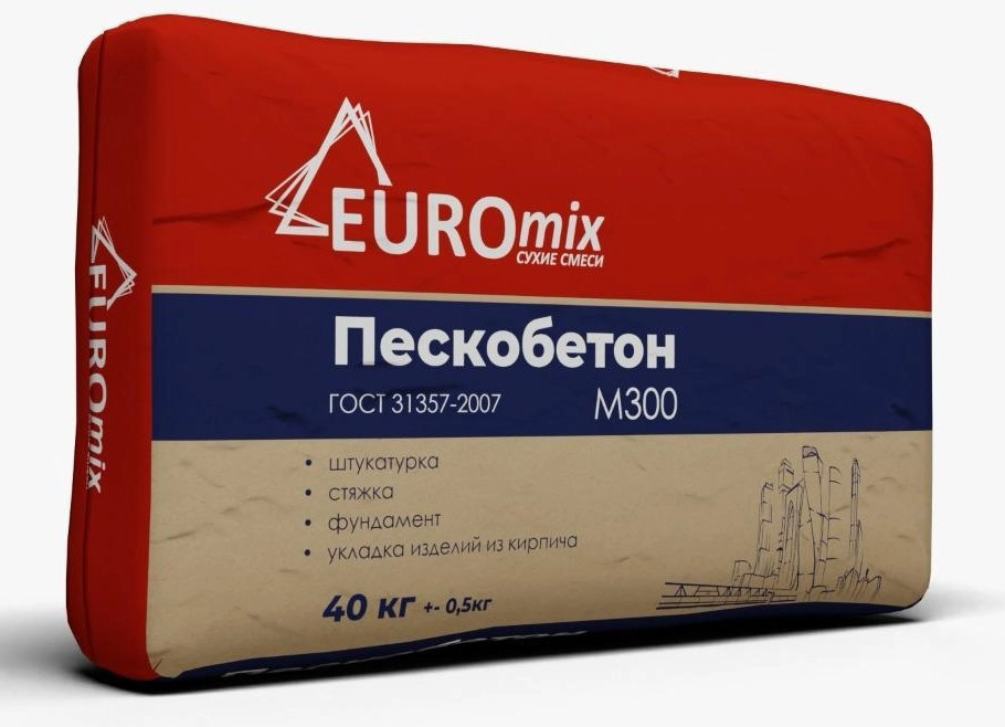 Пескобетон EUROmix М300 40 кг мелкая фракция, цена - купить в интернет-магазине в Москве и МО.!