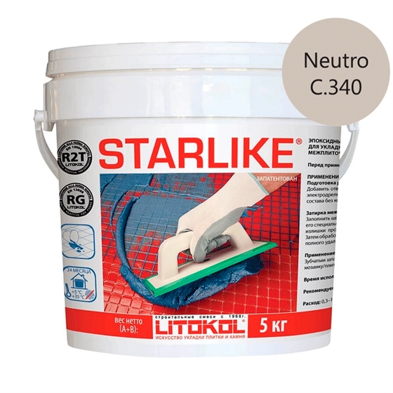 Затирка эпоксидная для швов Litokol Litochrom Starlike C.340 Neutro (нейтральный) 5 кг, цена - купить в интернет-магазине в Москве и МО.!