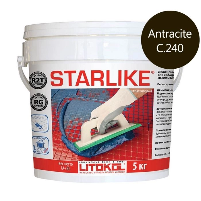 Затирка эпоксидная для швов Litokol Litochrom Starlike C.240 Antracite(чёрный) 5кг, цена - купить в интернет-магазине в Москве и МО.!