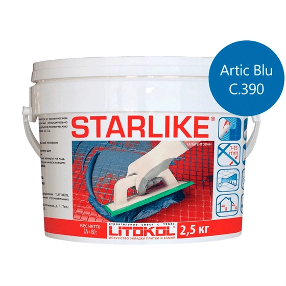 Затирка эпоксидная для швов Litokol Litochrom Starlike C.390 Arctic Blu (светло-голубой) 2.5 кг, цена - купить в интернет-магазине в Москве и МО.!