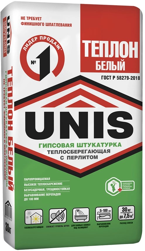 Штукатурка гипсовая Unis Теплон белая 30 кг, цена - купить в интернет-магазине в Москве и МО.!