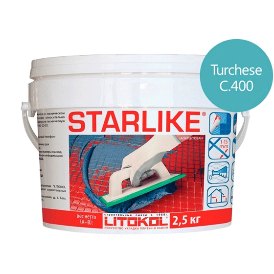 Затирка эпоксидная для швов Litokol Litochrom Starlike C.400 Turchese (бирюза) 2.5 кг, цена - купить в интернет-магазине в Москве и МО.!