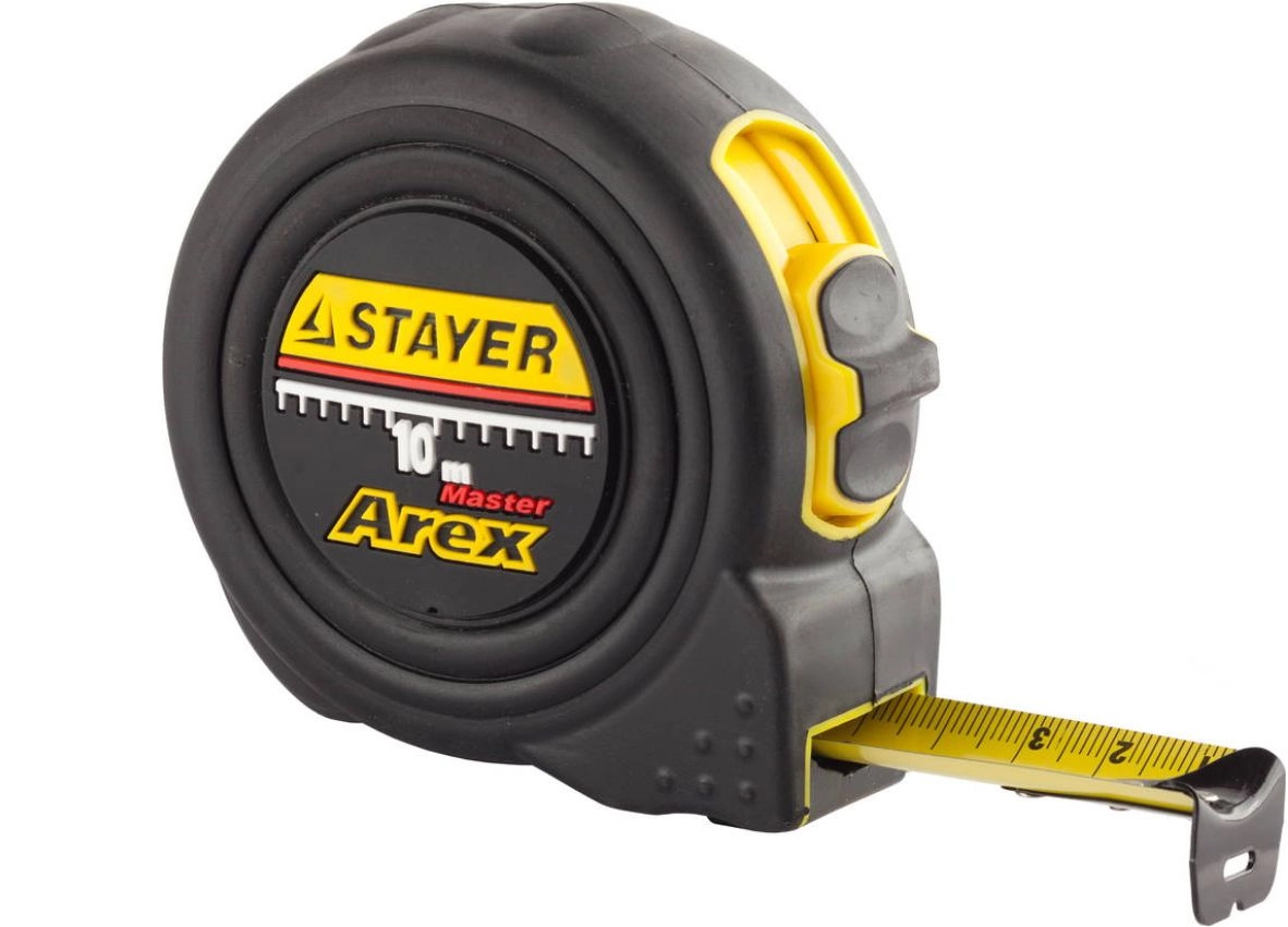 Рулетка 10м 25мм STAYER "AREX" двухкомпонентный противоударный корпус, упрочненное полотно, цена - купить в интернет-магазине в Москве и МО.!