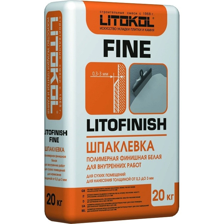 Шпатлевка финишная полимерная Litokol Litofinish Fine белая 20 кг, цена - купить в интернет-магазине в Москве и МО.!