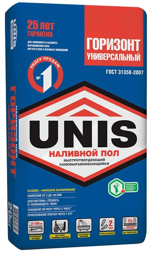 Ровнитель (наливной пол) универсальный Unis Горизонт быстротвердеющий 20 кг, цена - купить в интернет-магазине в Москве и МО.!
