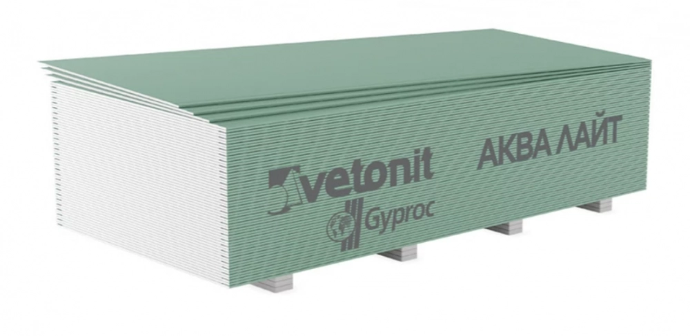 Гипсокартон Vetonit (Gyproc) Аква Лайт 2000х1200х9.5 мм влагостойкий, цена - купить в интернет-магазине в Москве и МО.!