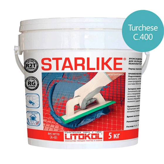 Затирка эпоксидная для швов Litokol Litochrom Starlike C.400 Turchese (бирюза) 5 кг, цена - купить в интернет-магазине в Москве и МО.!