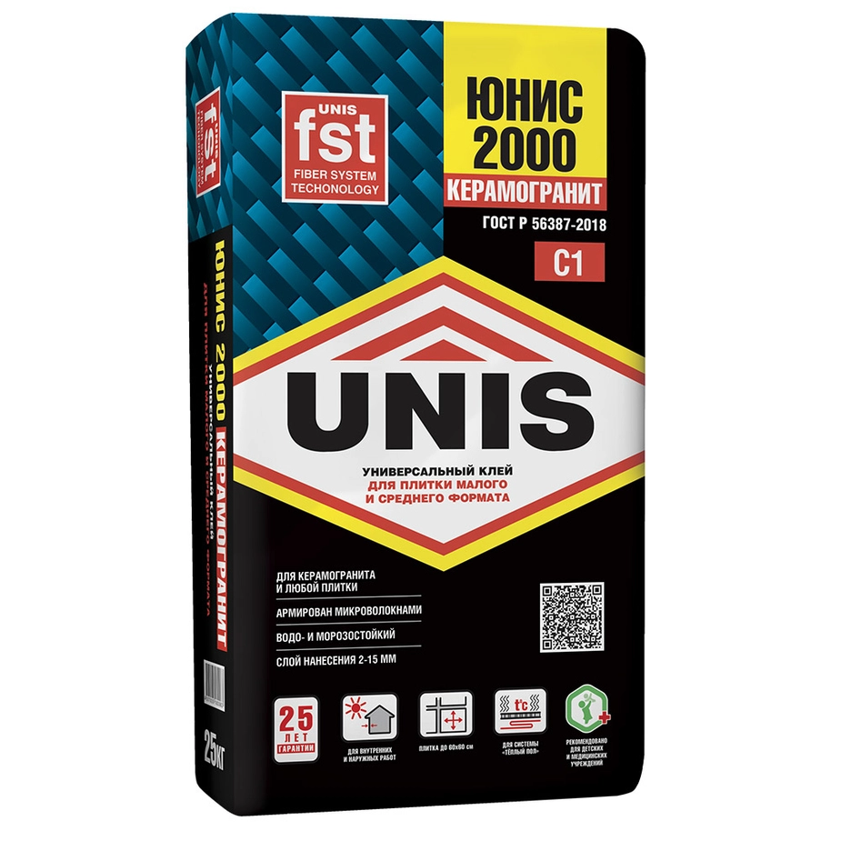 Клей для плитки, керамогранита и камня Unis 2000 (класс С1) 25 кг, цена - купить в интернет-магазине в Москве и МО.!