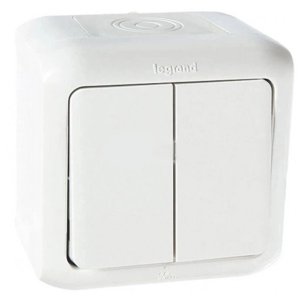 Выключатель Legrand Quteo двухклавишный IP 44 белый, цена - купить в интернет-магазине в Москве и МО.!
