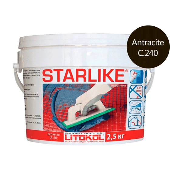 Затирка эпоксидная для швов Litokol Litochrom Starlike C.240 Antracite(чёрный) 2.5кг, цена - купить в интернет-магазине в Москве и МО.!