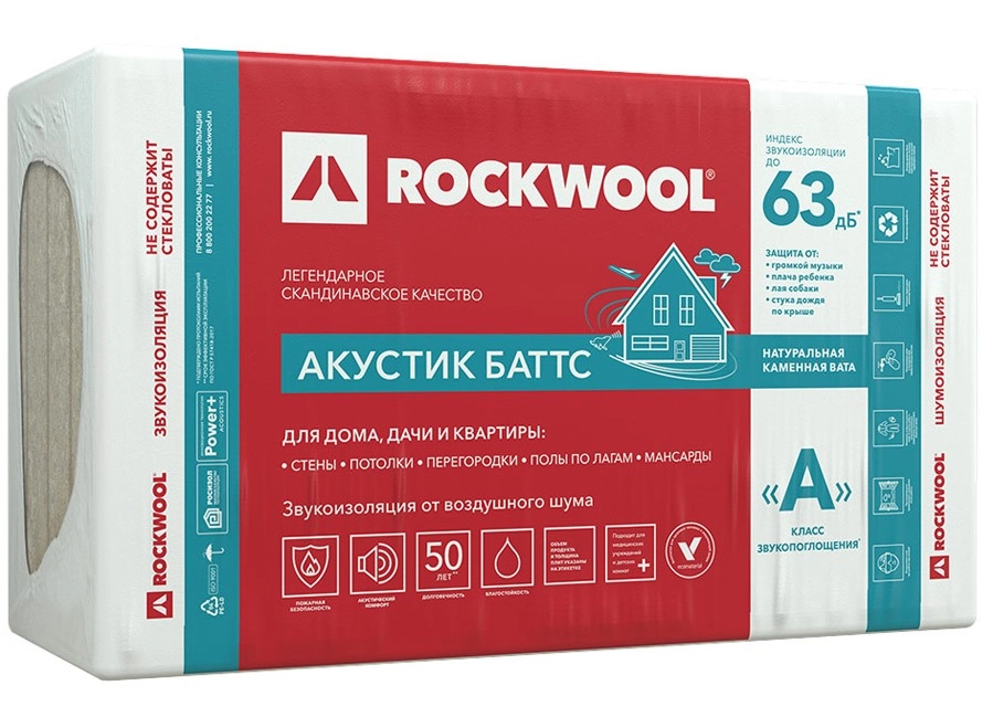Rockwool Акустик Баттс 1000х600х100 мм, цена - купить в интернет-магазине в Москве и МО.!